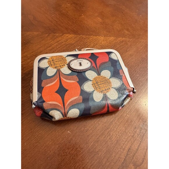 FOSSIL KEY PER Floral Kiss Lock Wallet Clutch Cosmetic Bag - Picture 12 of 14